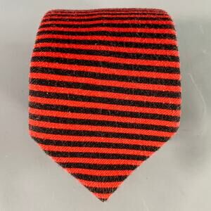 ADAM KIMMEL Red Black Stripe Cotton Skinny Tie